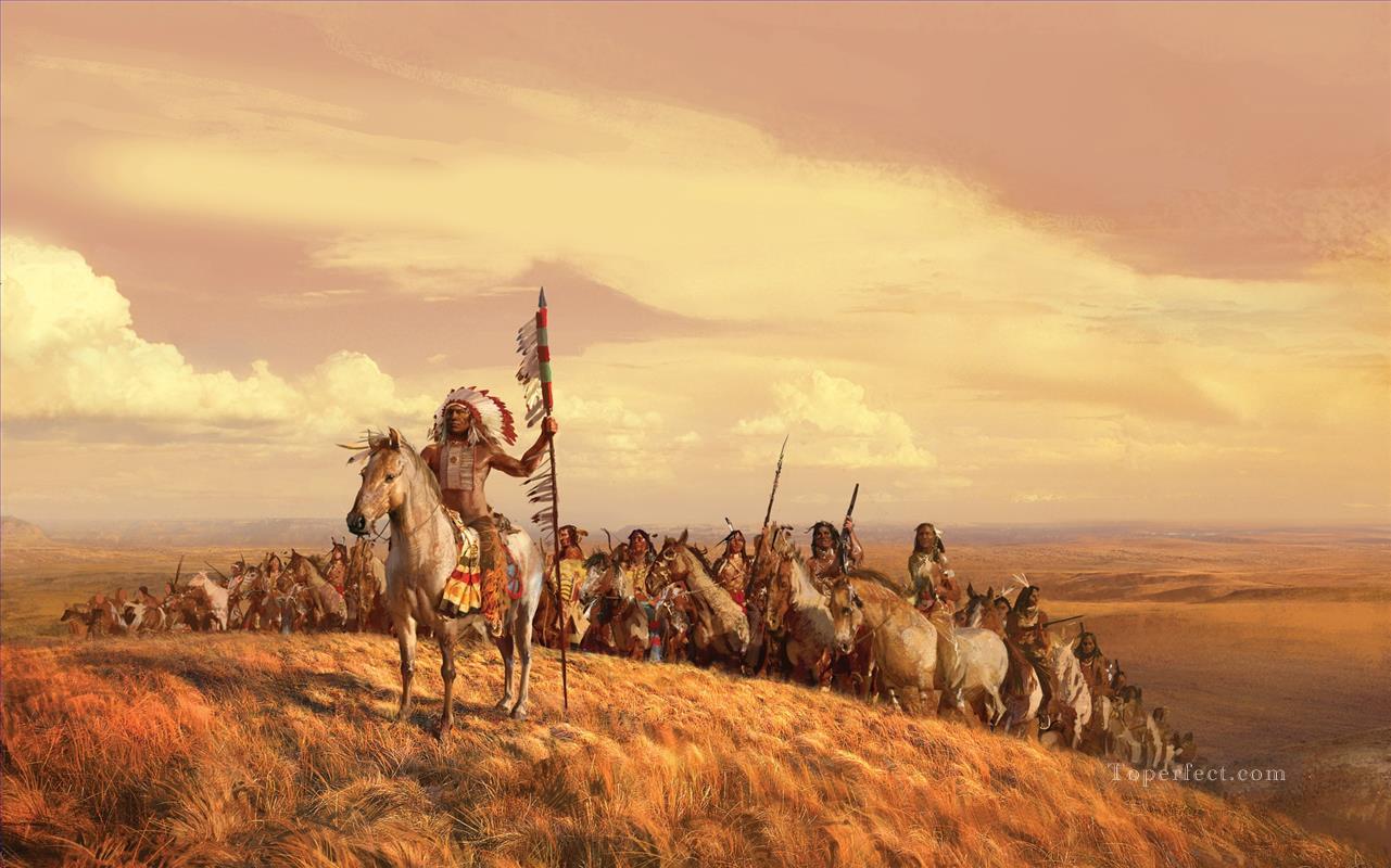 アメリカ西部の先住民族油絵